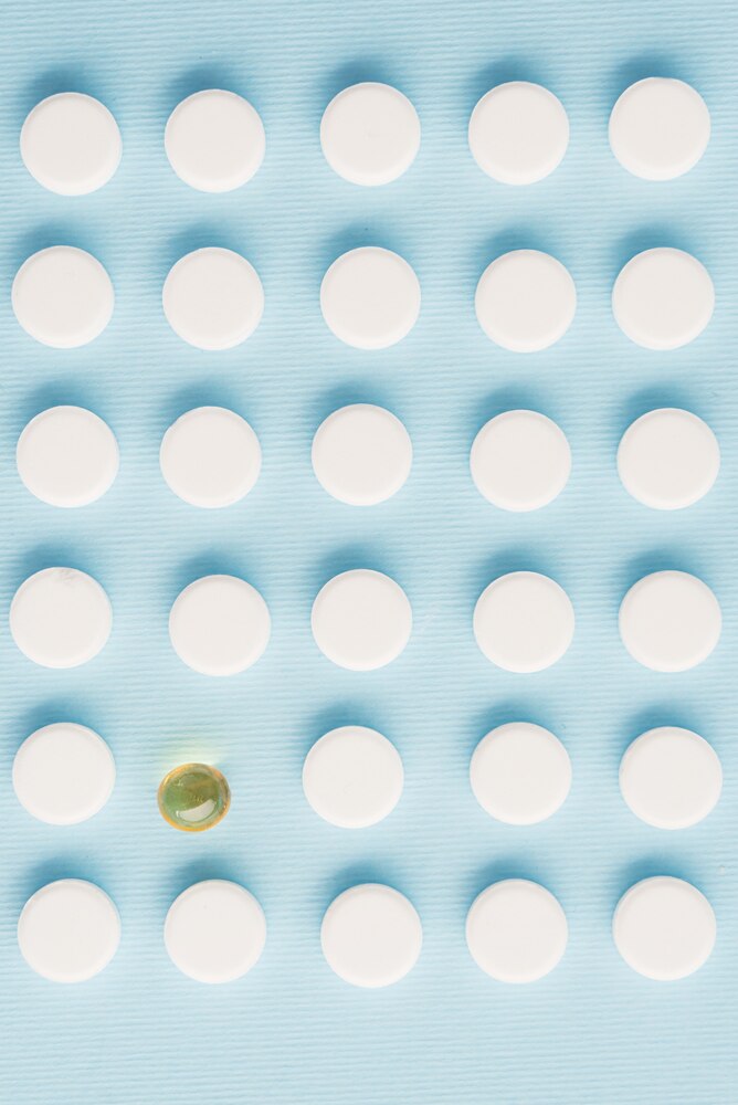 Top view of white pills